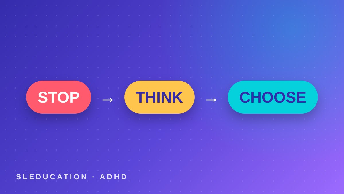 Stop, Think and Choose shown as red, yellow and teal buttons