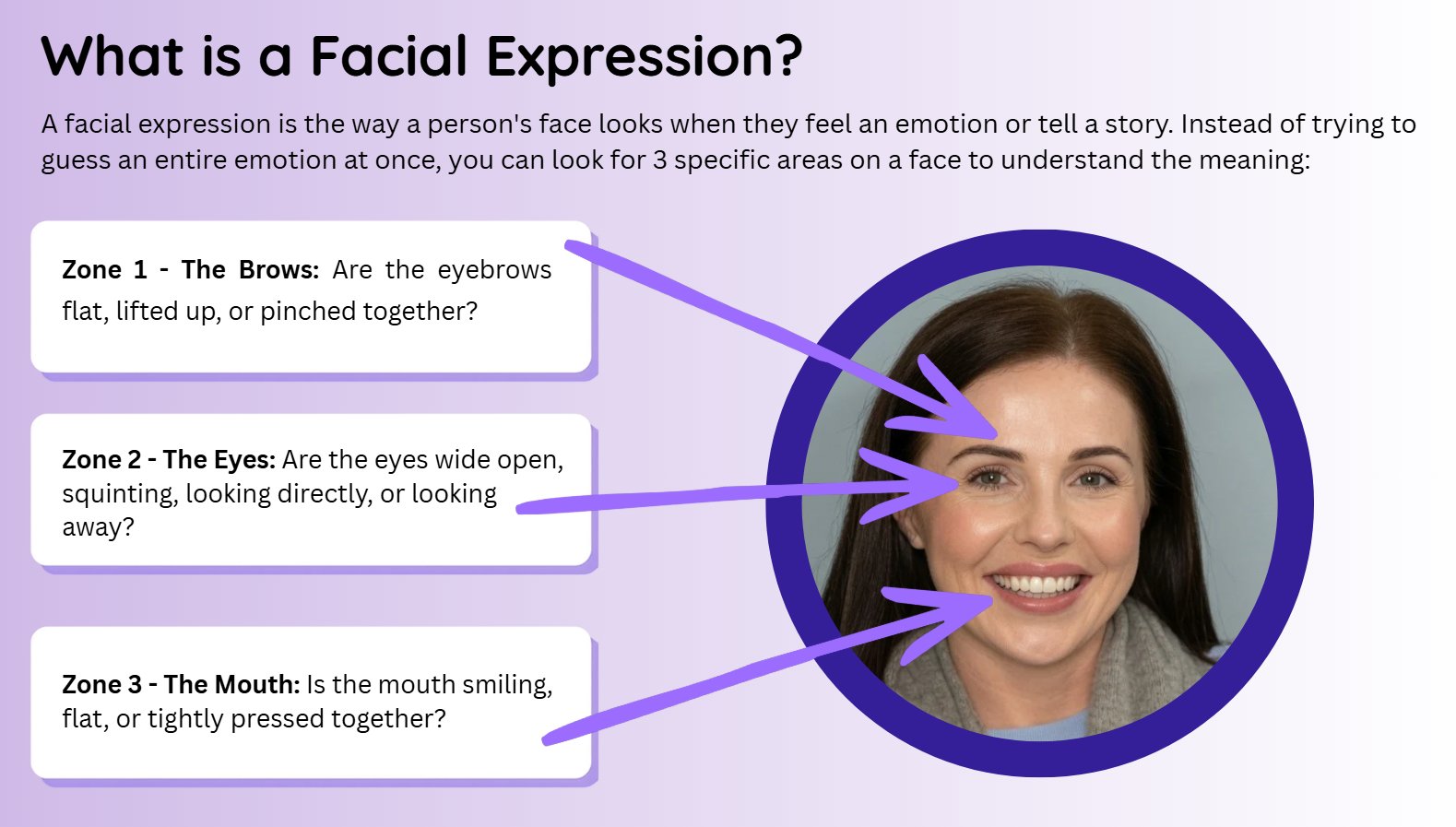 Three zone approach to reading facial expressions from SLEducation