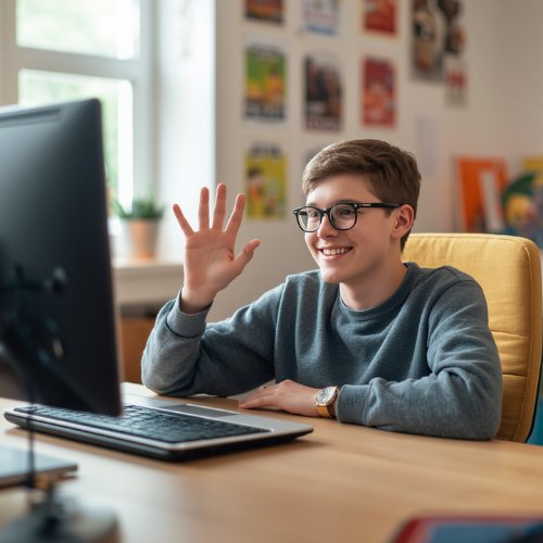 A teenager on a video call